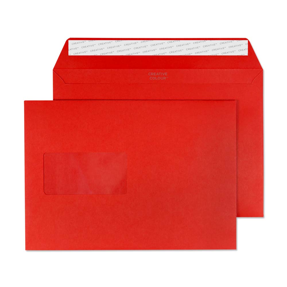 Blake Colour Pillar Box Red Window Peel&Seal Wallet 162x229mm 120gsm Pack 500 Code 306W