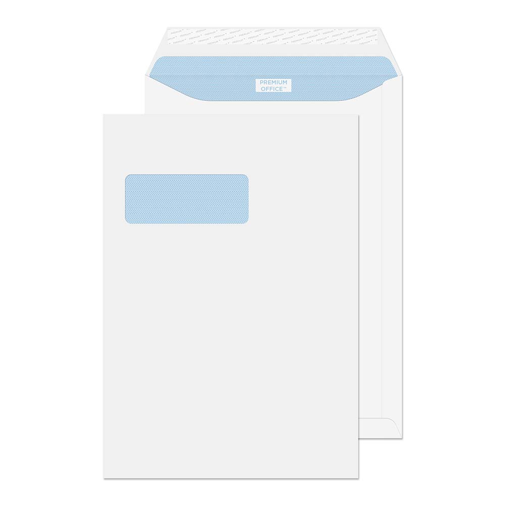 Premium Office Ultra White Wove Window Peel&Seal Pocket 324x229mm 120gsm Pack 250 Code 36166NL