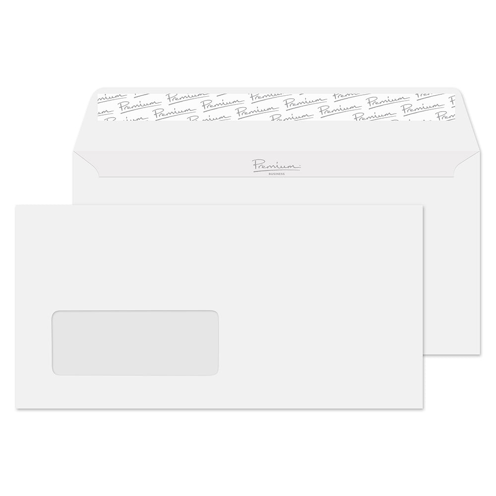 Premium Business Brilliant White Wove Window Peel&Seal Wallet 110x220mm 120gsm Pack 50 Code 37265