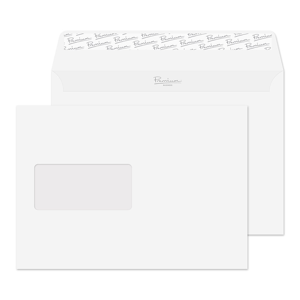 Premium Business Brilliant White Wove Window Peel&Seal Wallet 162x229mm 120gsm Pack 500 Code 37708