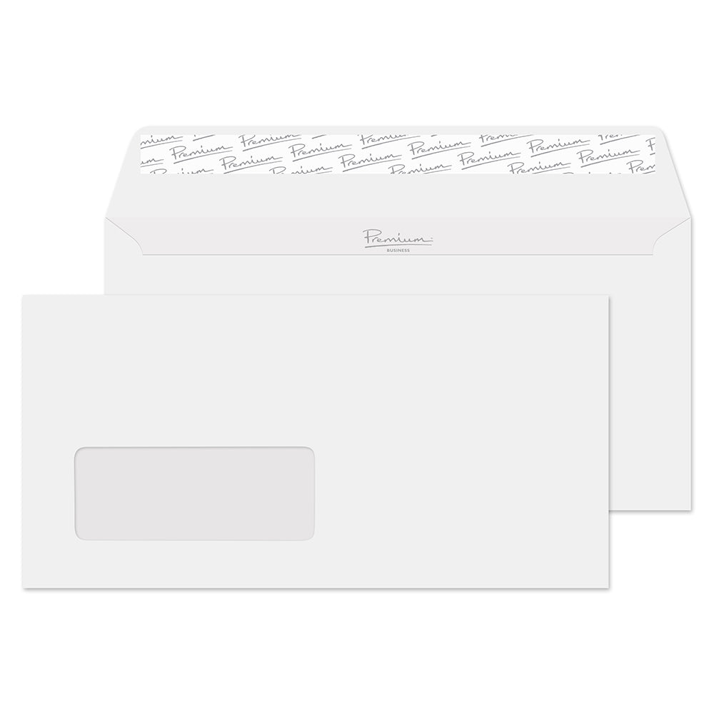 Premium Business Brilliant White Wove Window Peel&Seal Wallet 110x220mm 120gsm Pack 500 Code 37884