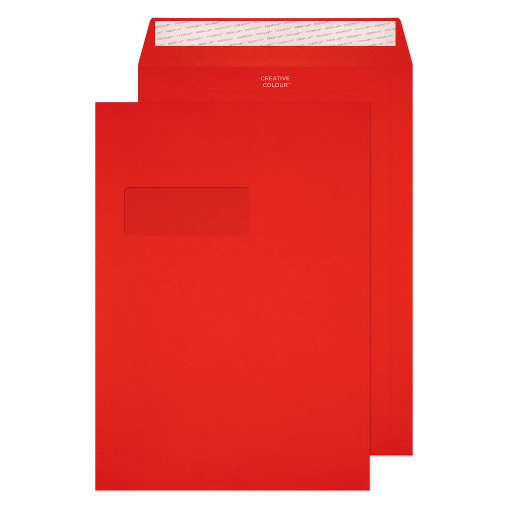 Blake Colour Pillar Box Red Window Peel&Seal Pocket 324x229mm 120gsm Pack 250 Code 406PW