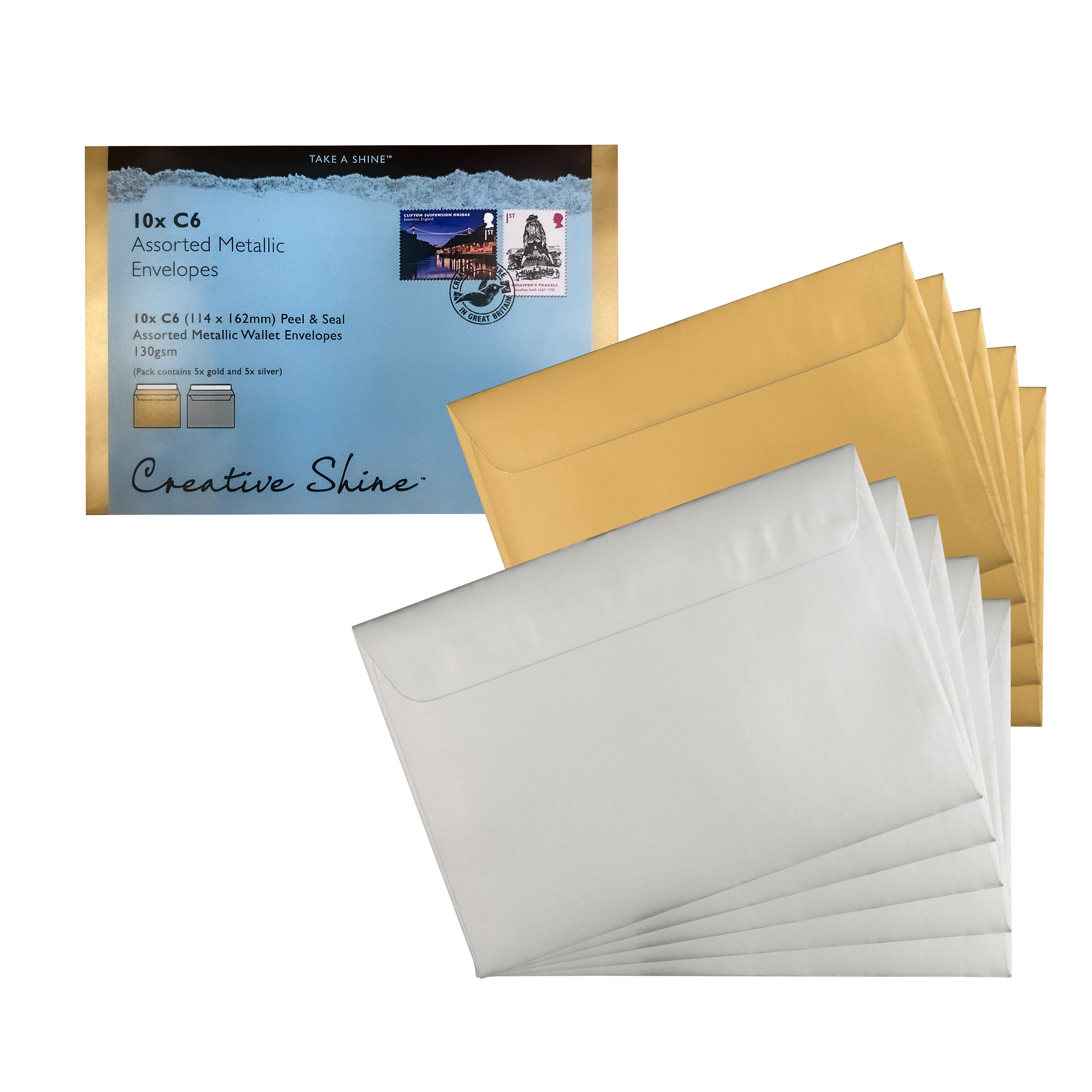 Blake Packaging Asstd Silver & Gold Peel&Seal Wallet 114x162mm 70Mu Pack 10 Code MTC6/10 PR